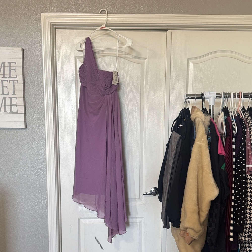 David's Bridal Lavender One-Shoulder Dress